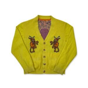 Brain Dead Devils Men's Wool Blend Knit Sweater Cardigan Gold Size XS